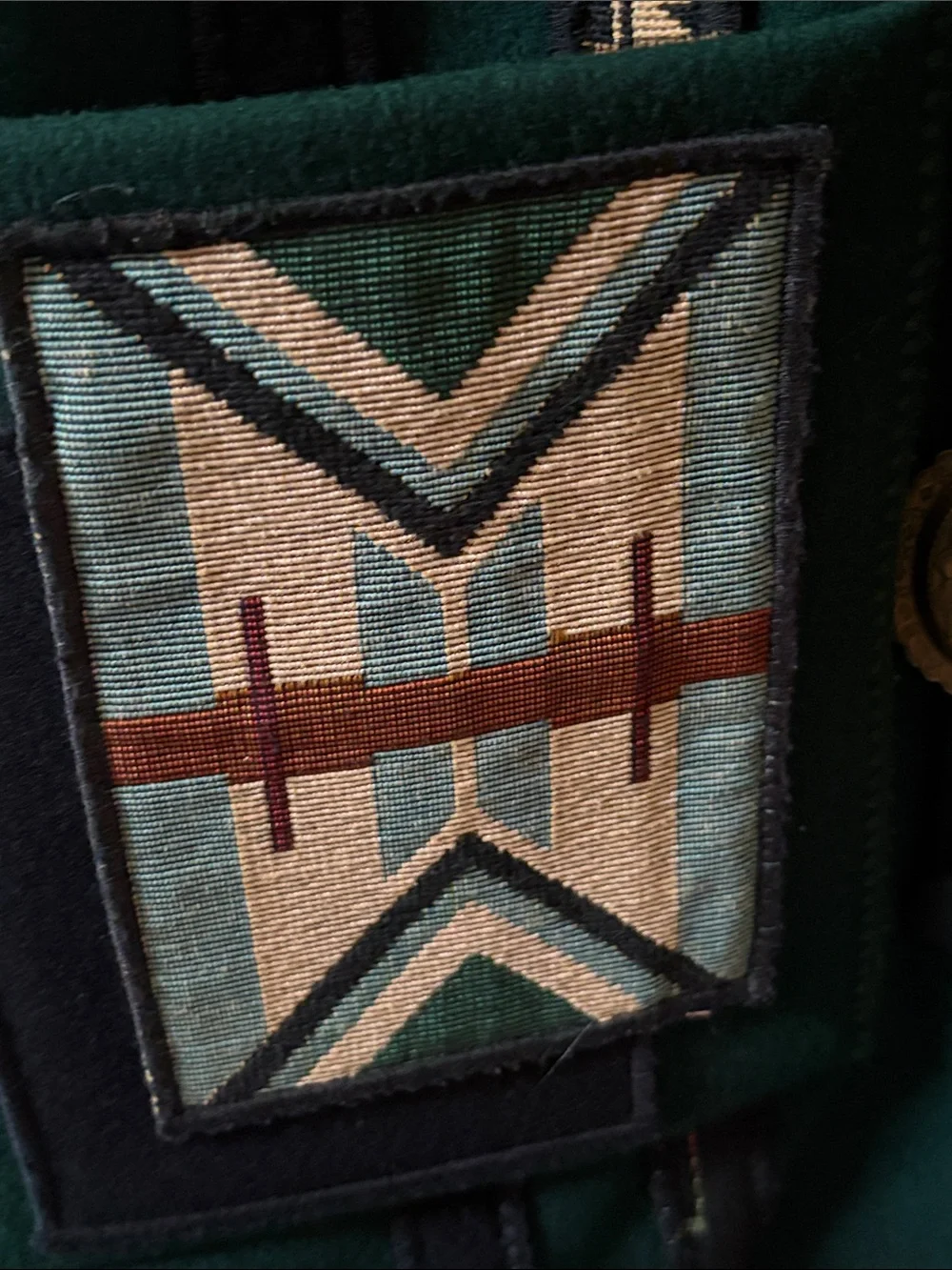 Coloratura Wool Green Patterned Jacket w Tribal Patch Pockets Small / Medium